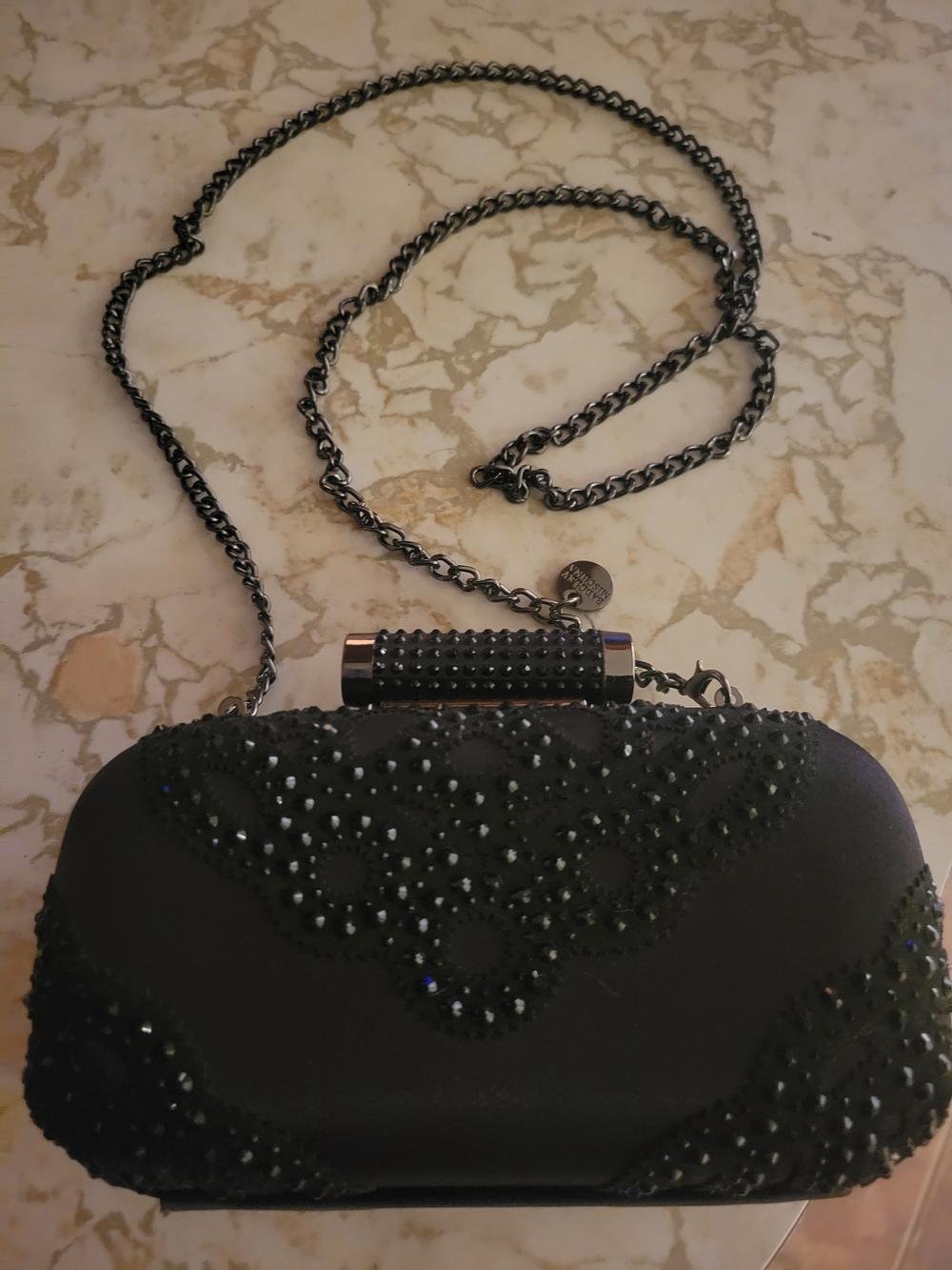 Badgley Mishka Beaded Black Evening Clutch with Chain Strap